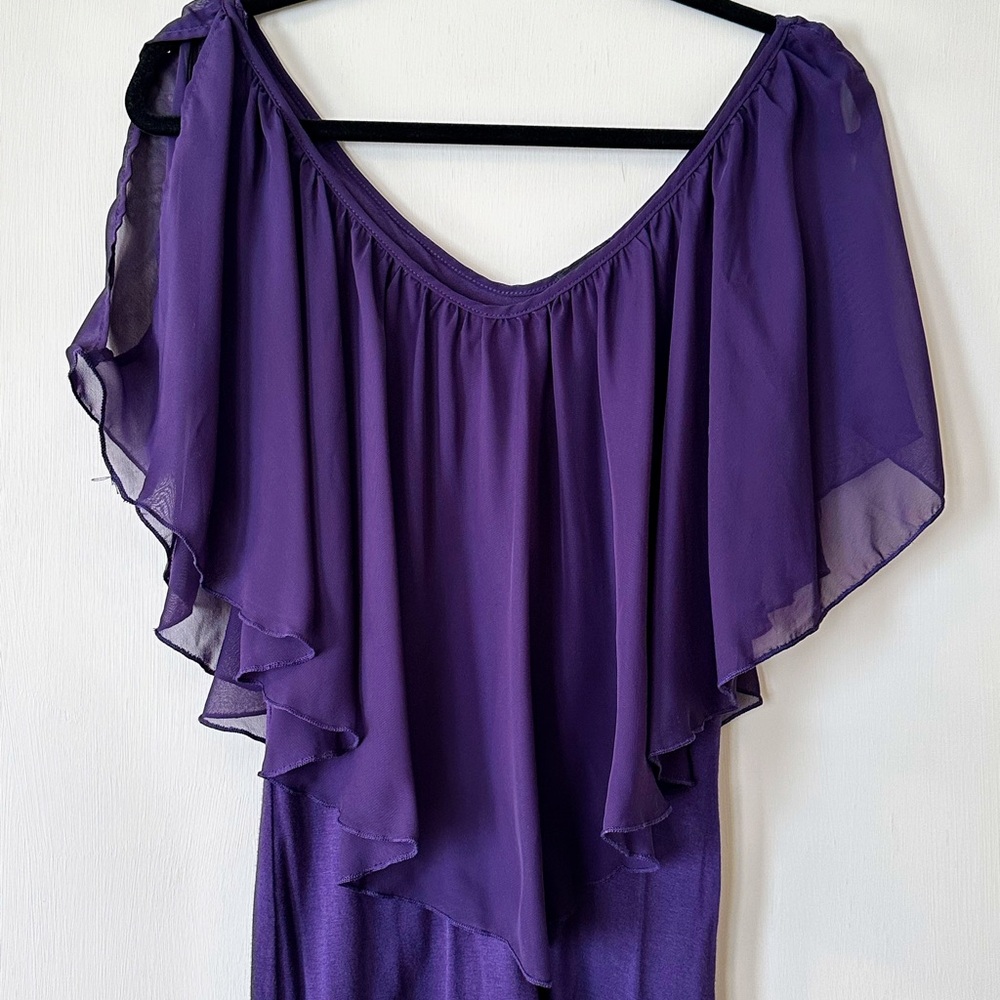 VENUS Purple Asymmetrical Flutter Sleeve Blouse - Picture 3 of 4